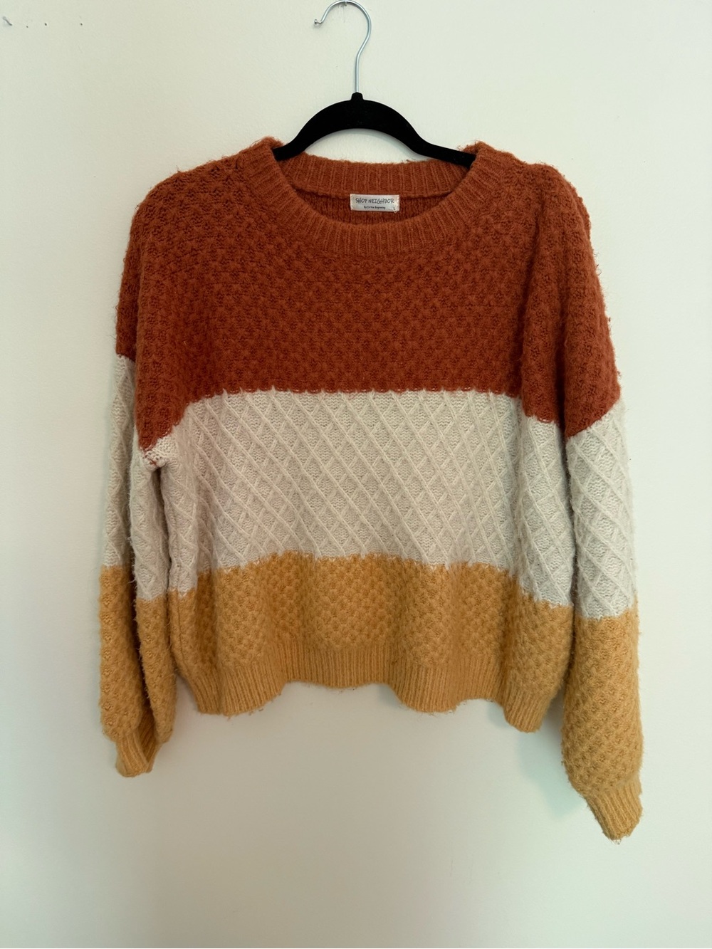 Colorblock Crewneck Sweater in Rust, Cream & Mustard